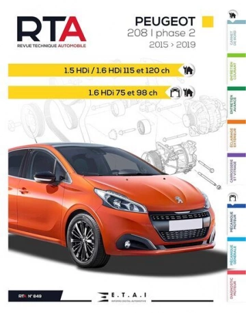 Revue Technique RTA 849 Peugeot 208 I PHASE 2 (2015 à 2019) - Diesel